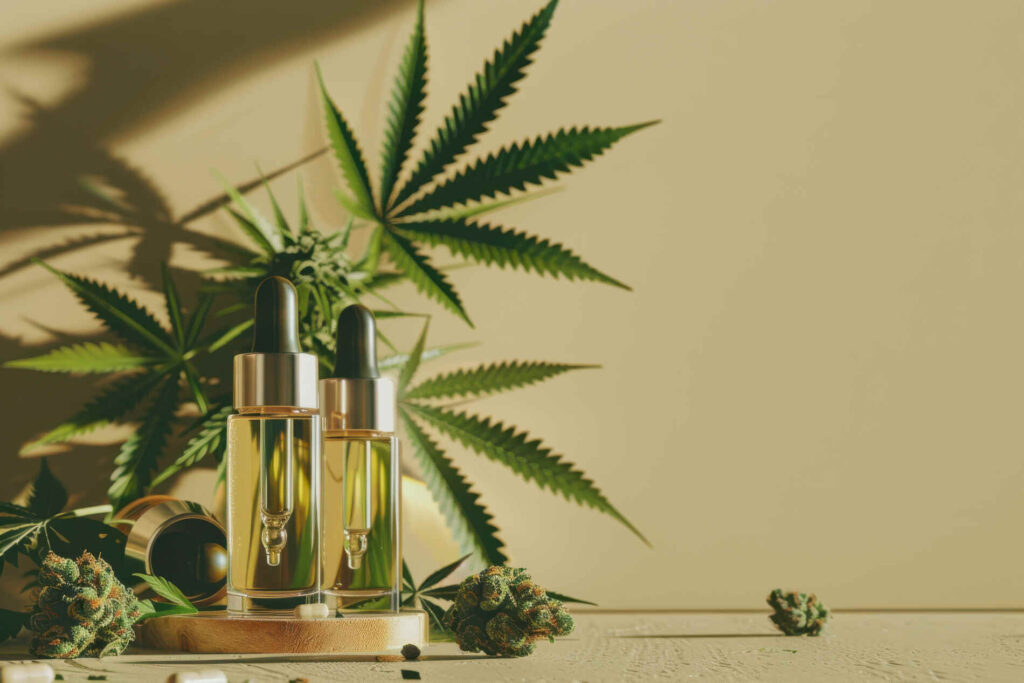 weed leaves oil still life