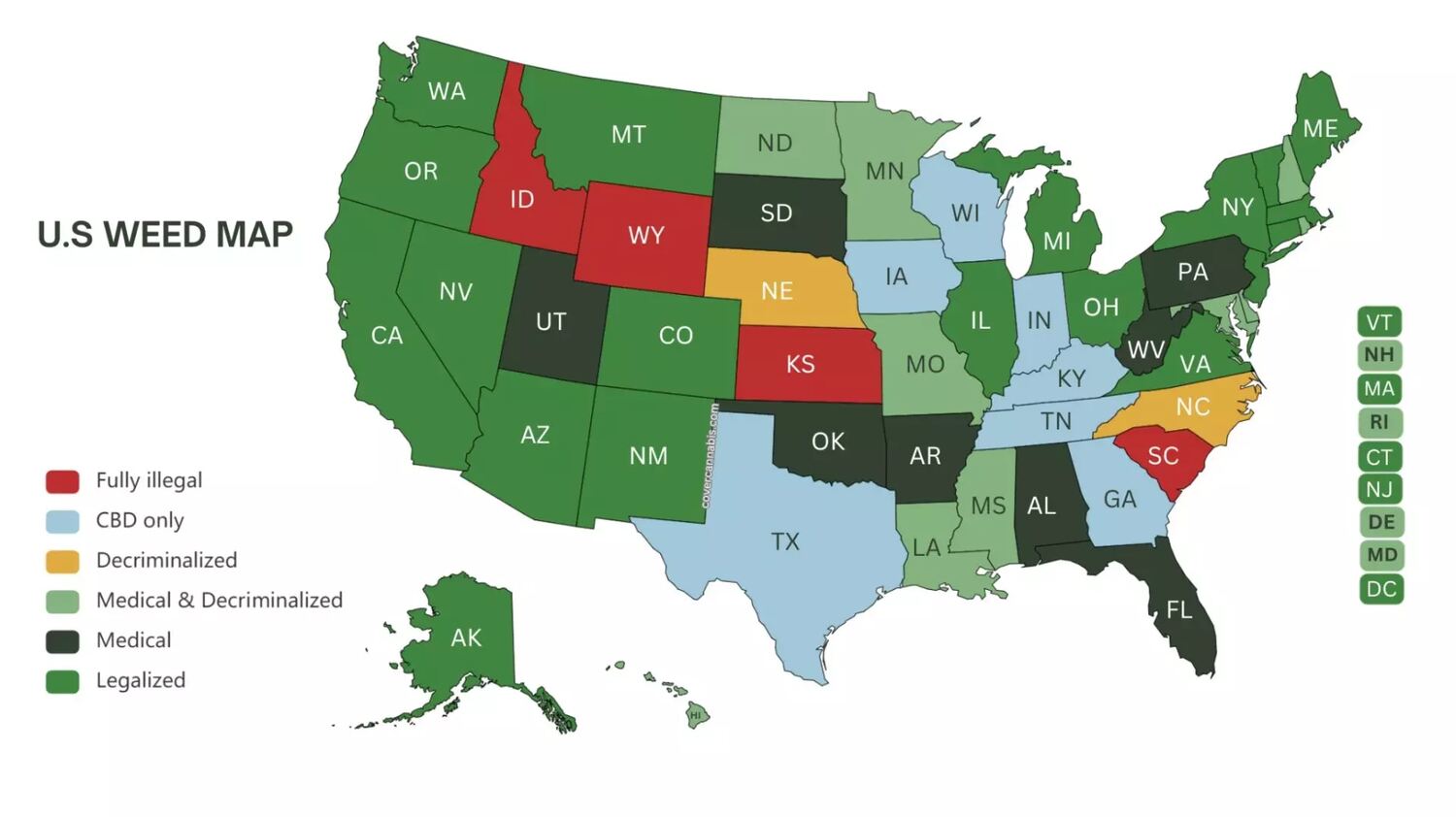 USA Legal Cannabis States Map